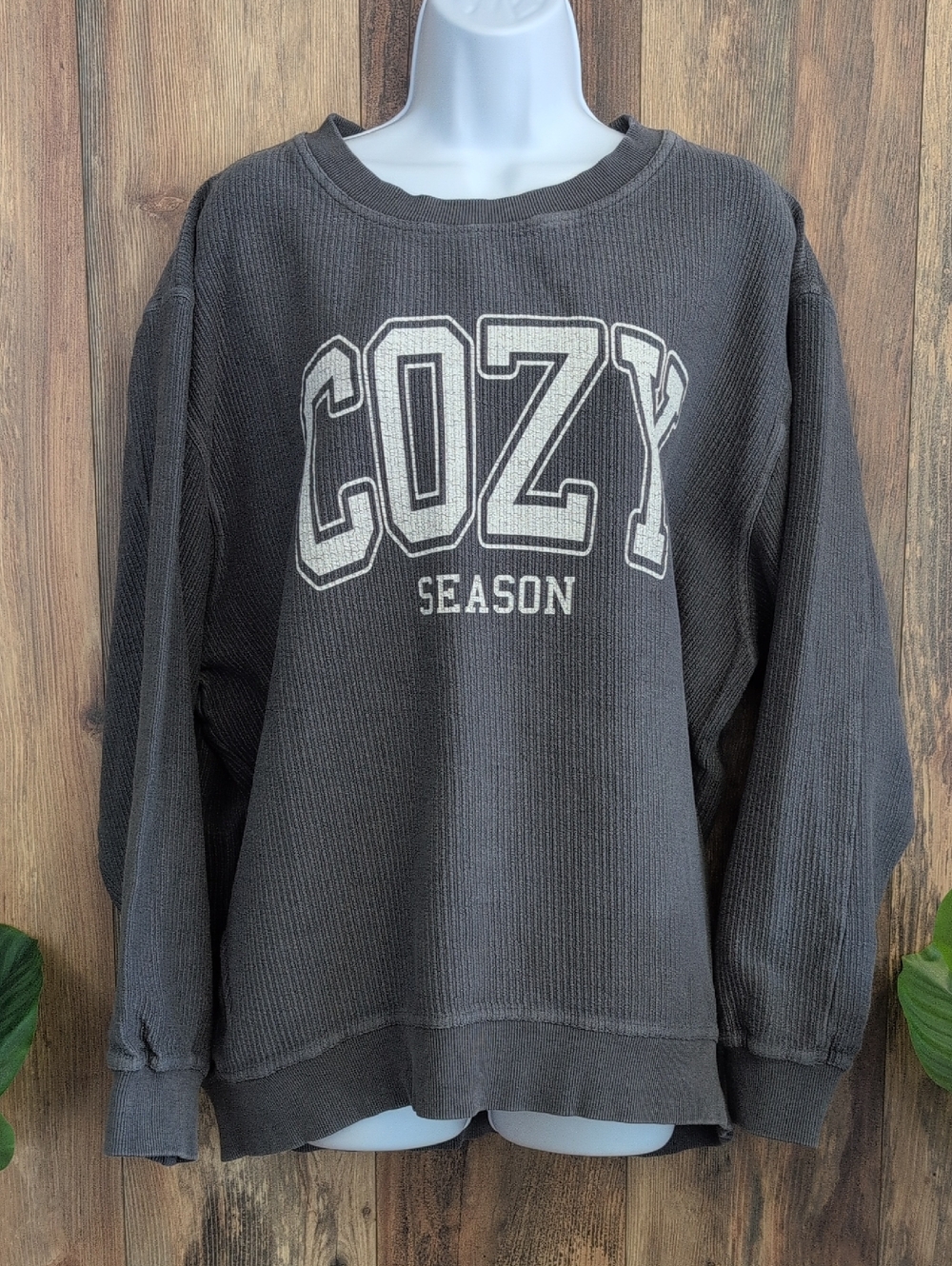 Pink Lily Charcoal Ribbed Oversized 'COZY SEASON' Graphic Sweatshirt XL   W336